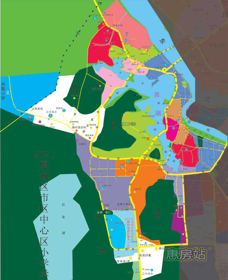 2021年惠州市惠城区学区划分图和积分入学一览表附各学校招生